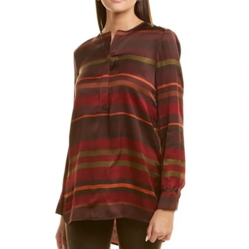 Lafayette 148 Prisha Autumn Sheen Rust Stripe Tunic Blouse Size Small